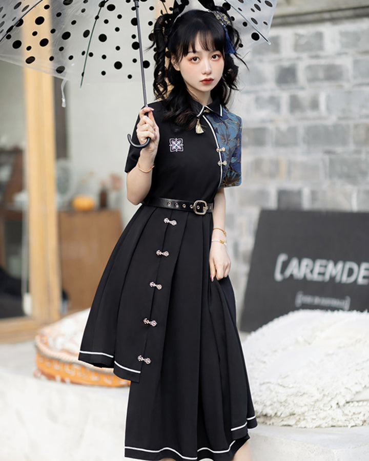 Chinese-style Frog Button Asymmetrical Dress