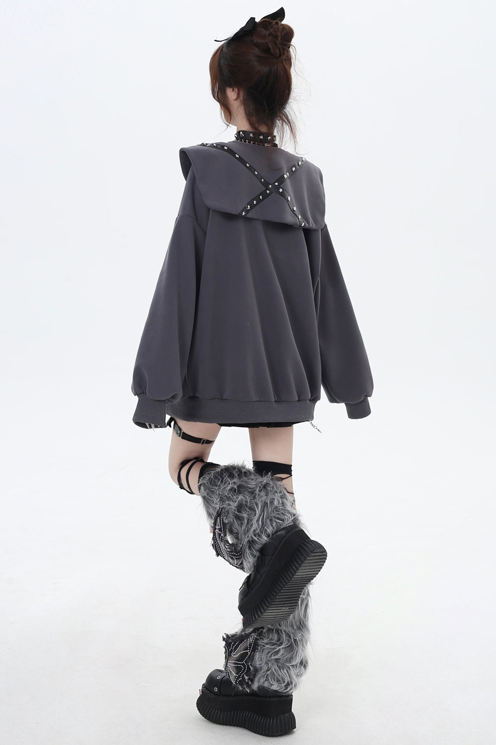 Pink/Gray Japanese Subculture Navy Collar Oversized Hooded Coat for Spring