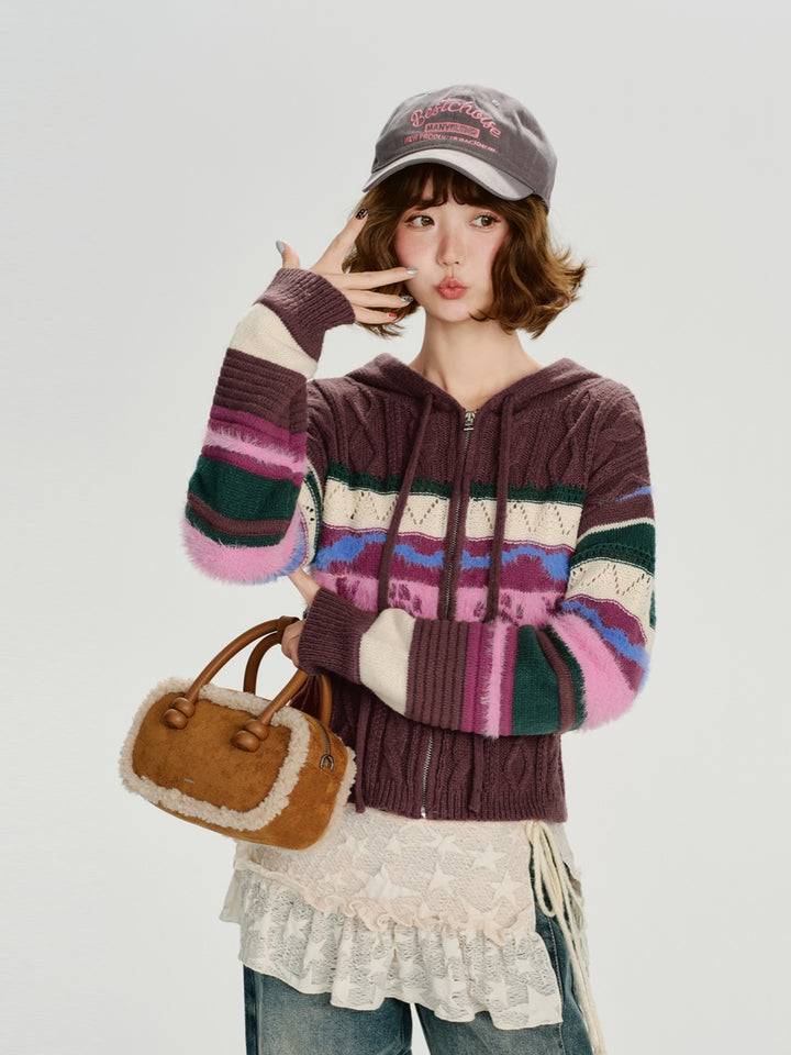 Colorful Zip-Up Hooded Sweater