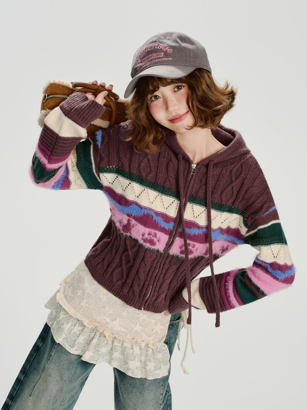 Colorful Zip-Up Hooded Sweater