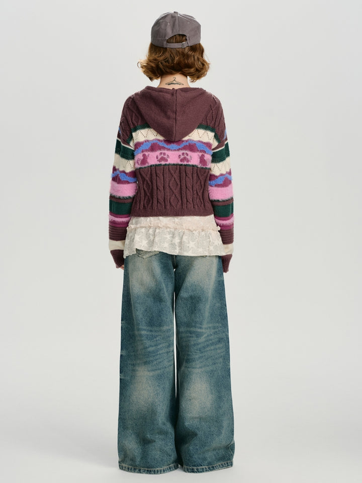 Colorful Zip-Up Hooded Sweater