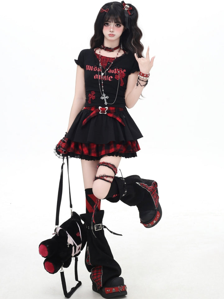Crimson Fragment Y2K Set - Top and Skirt