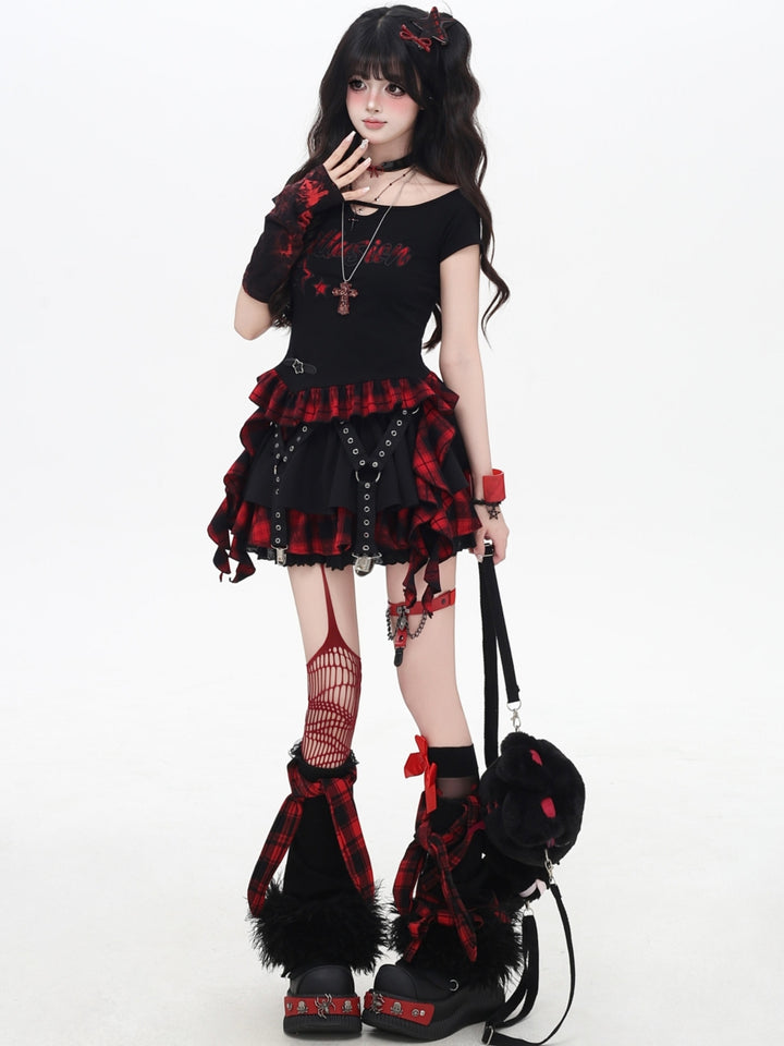 Crimson Fragment Y2K Set - Top and Skirt