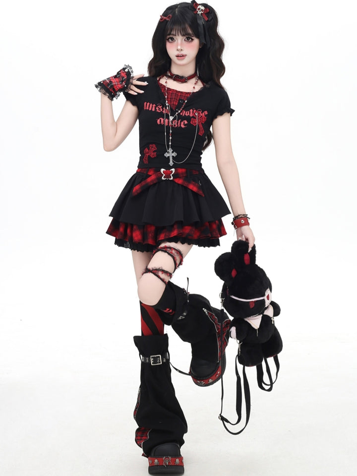 Crimson Fragment Y2K Set - Top and Skirt