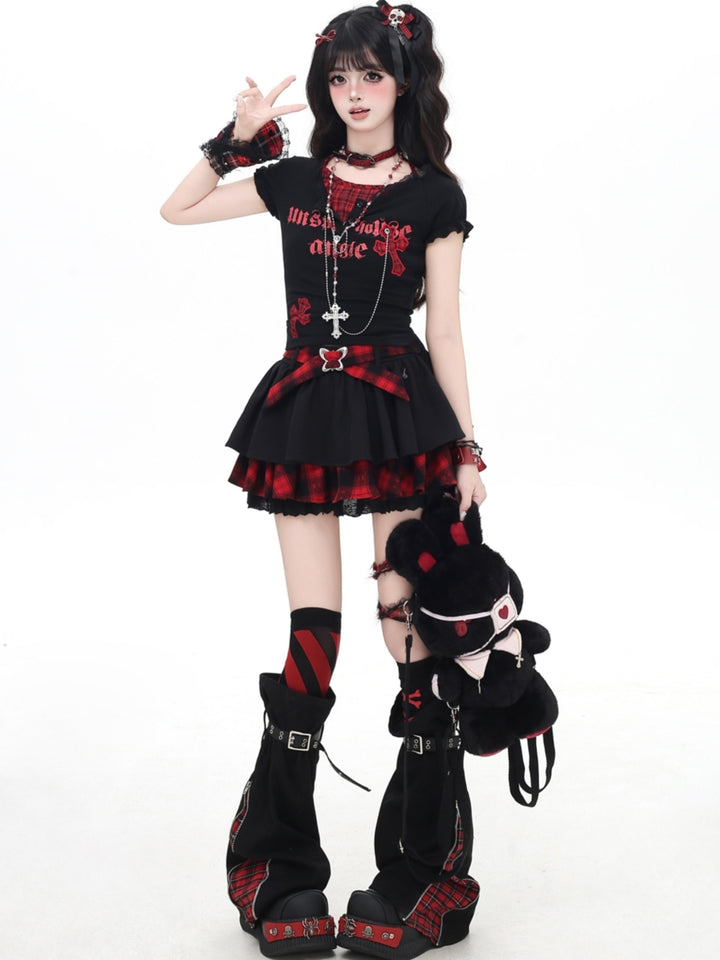 Crimson Fragment Y2K Set - Top and Skirt