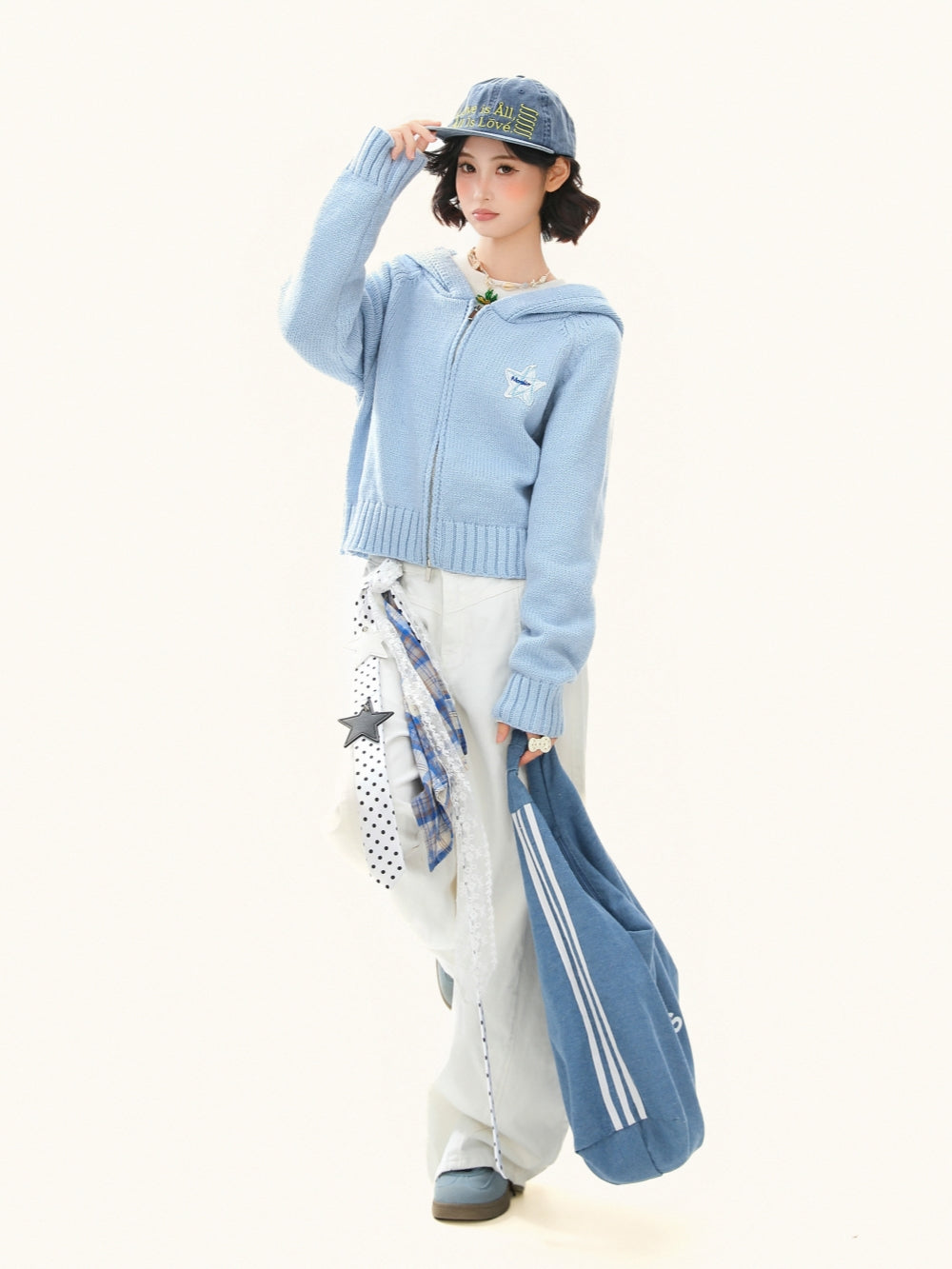 Cropped Zip Up Hoodie - Solid Color Knit Jacket