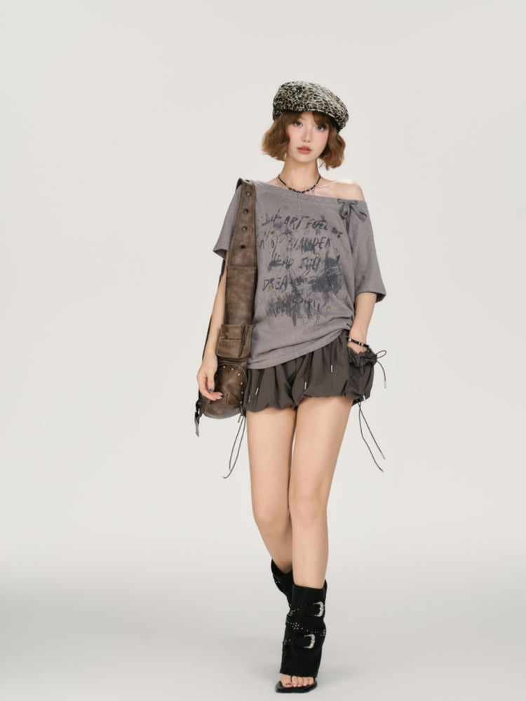 Cute Asymmetrical Letter Graphic Top
