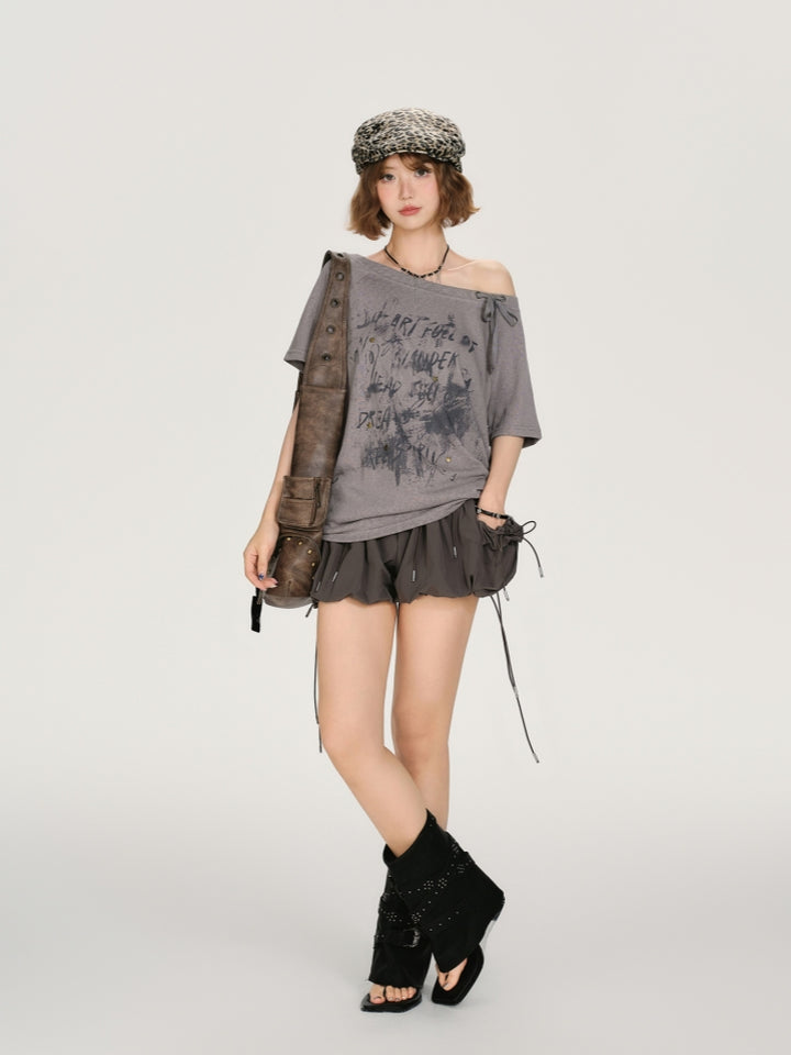 Cute Asymmetrical Letter Graphic Top
