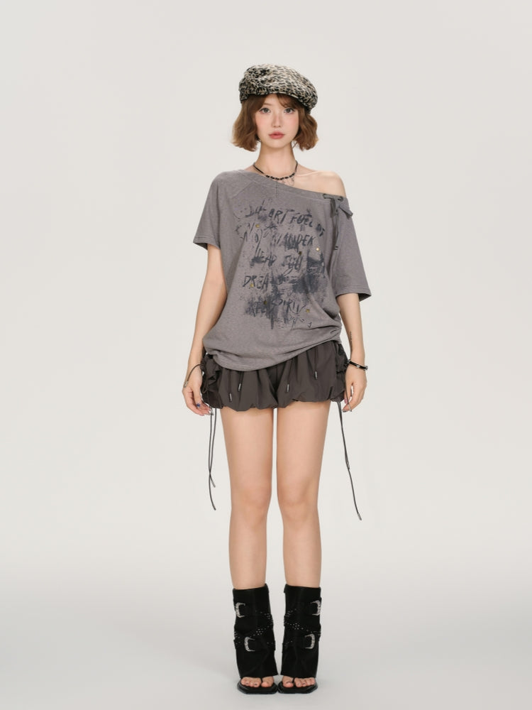 Cute Asymmetrical Letter Graphic Top