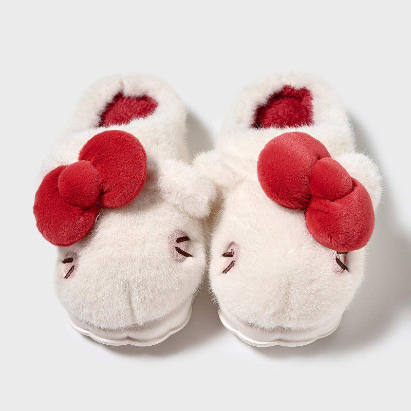 Cute Bow Cartoon Cat Plush Slipper