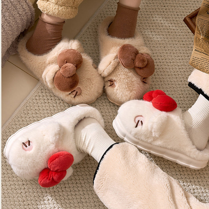 Cute Bow Cartoon Cat Plush Slipper