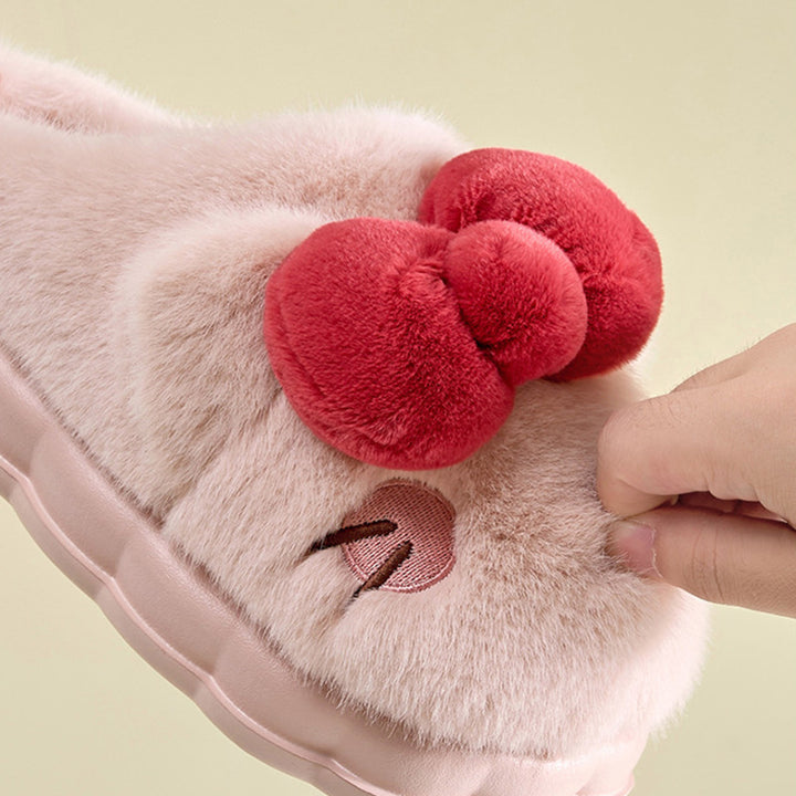 Cute Bow Cartoon Cat Plush Slipper