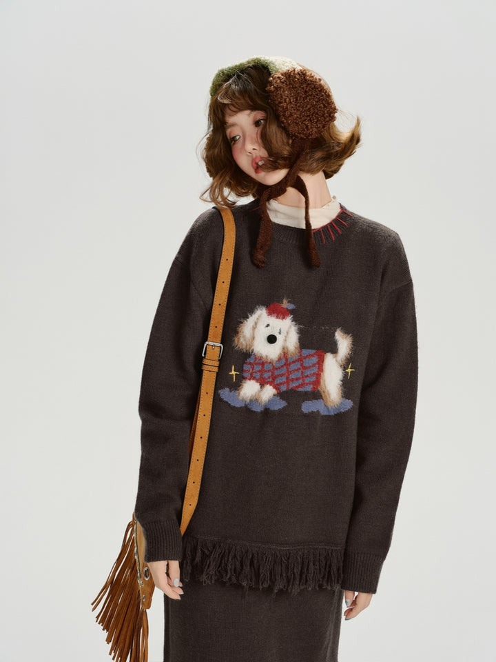 Cute Cartoon Dog Knit Sweatshirt