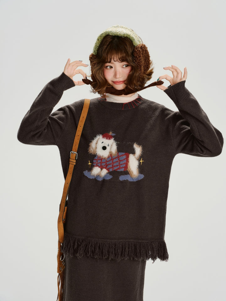 Cute Cartoon Dog Knit Sweatshirt