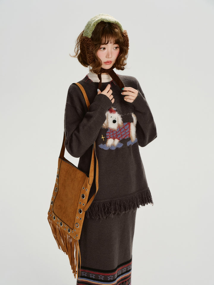 Cute Cartoon Dog Knit Sweatshirt