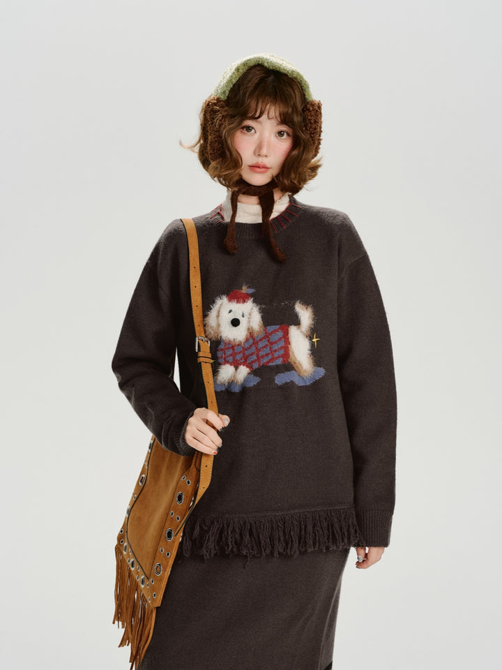 Cute Cartoon Dog Knit Sweatshirt
