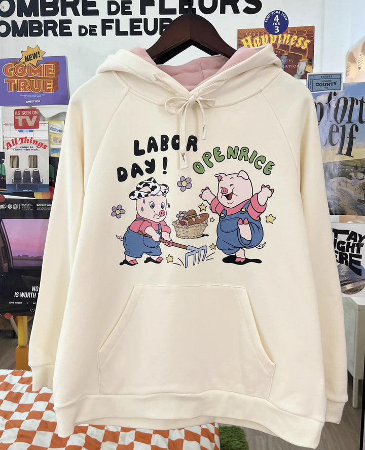 Cute Cartoon Pig Fleece - lined hoodie