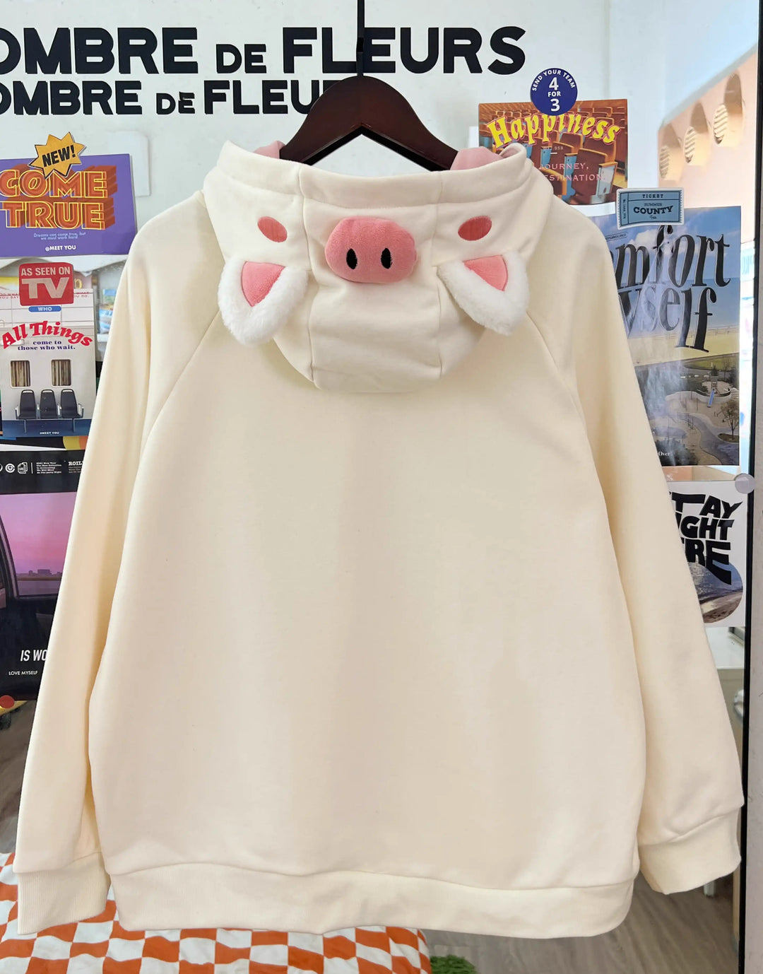 Cute Cartoon Pig Fleece - lined hoodie