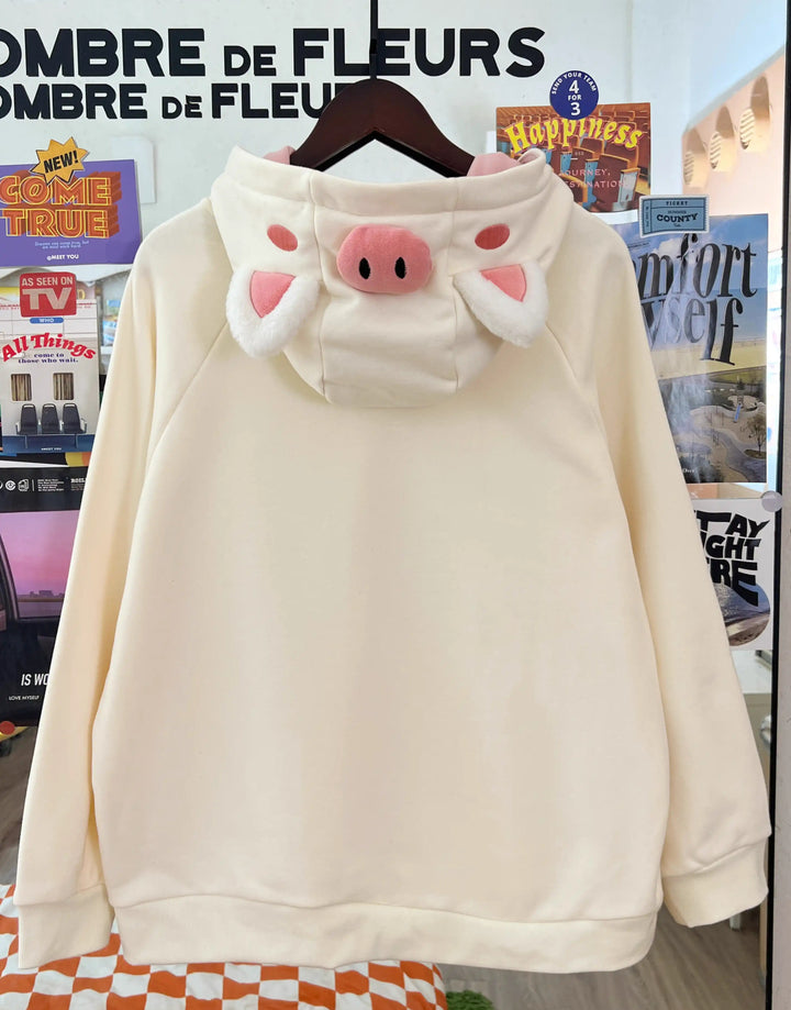 Cute Cartoon Pig Fleece - lined hoodie