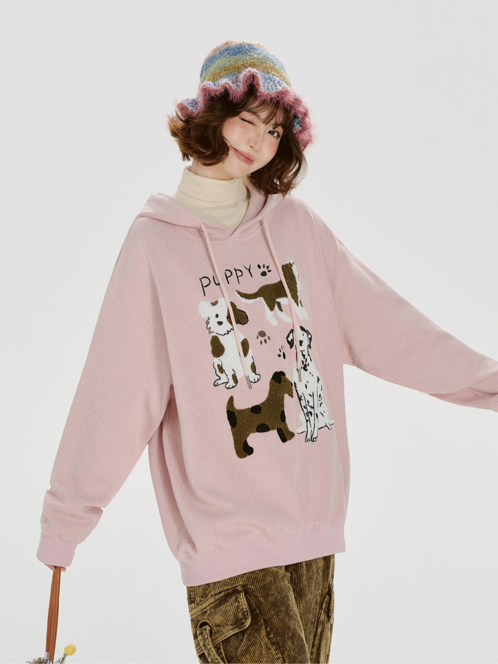 Cute Dog Design Embroidered Hoodie