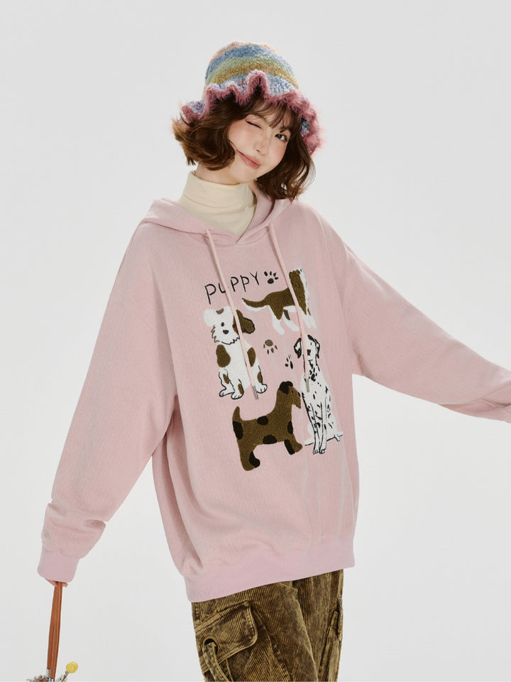 Cute Dog Design Embroidered Hoodie