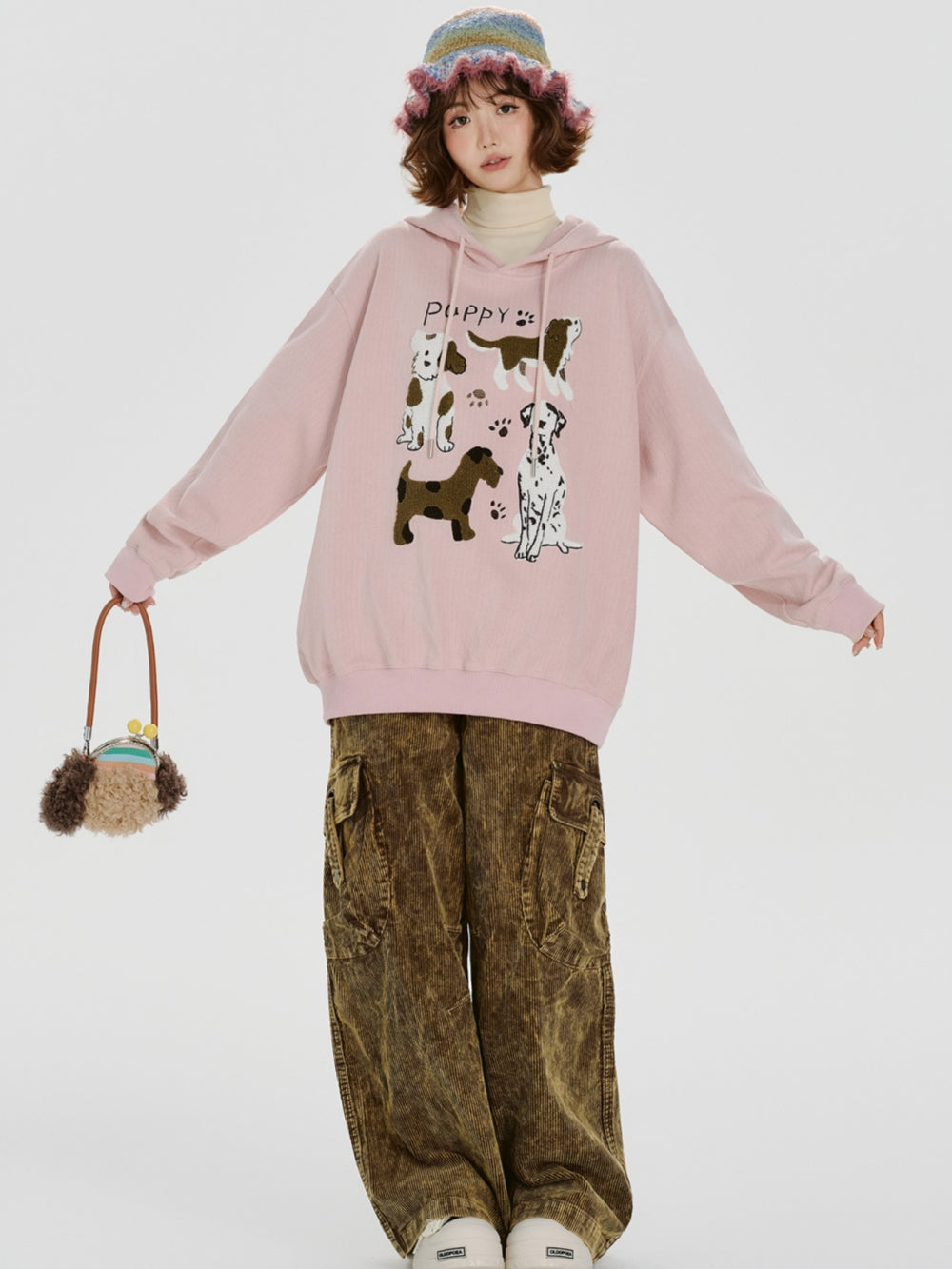 Cute Dog Design Embroidered Hoodie