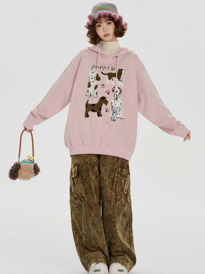 Cute Dog Design Embroidered Hoodie
