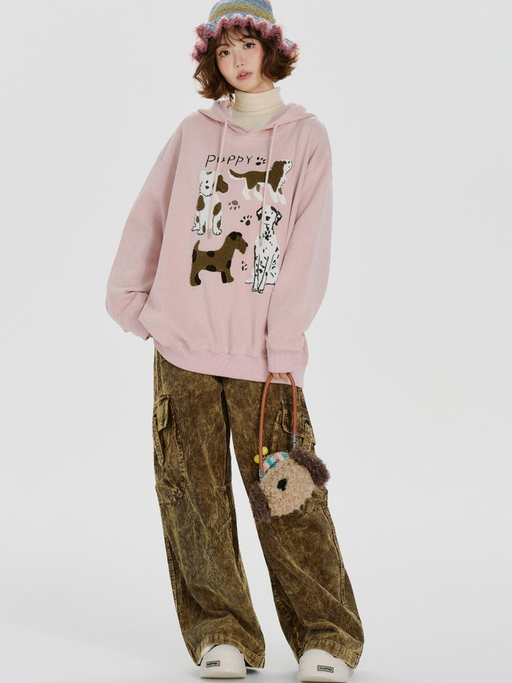 Cute Dog Design Embroidered Hoodie