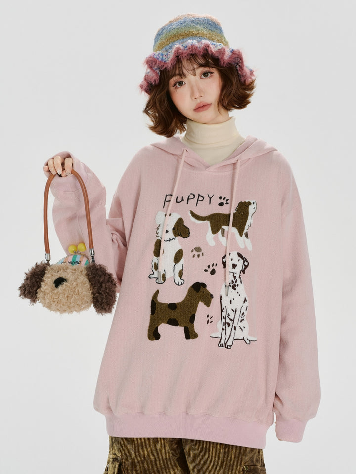 Cute Dog Design Embroidered Hoodie