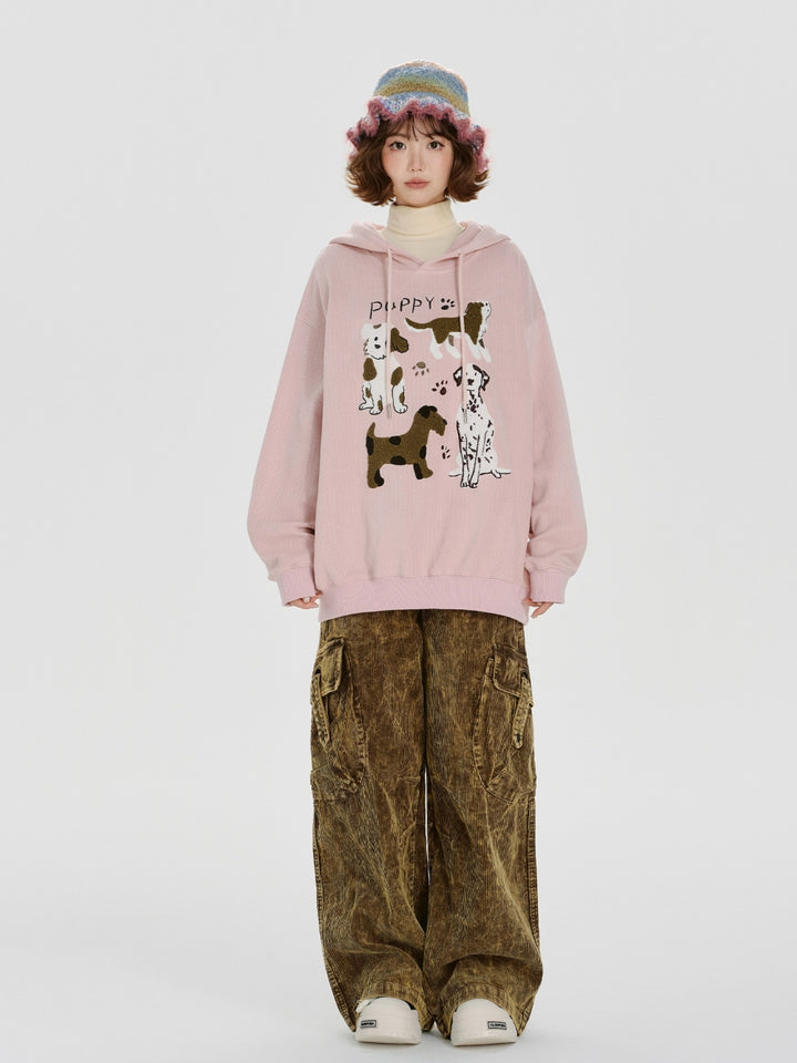Cute Dog Design Embroidered Hoodie