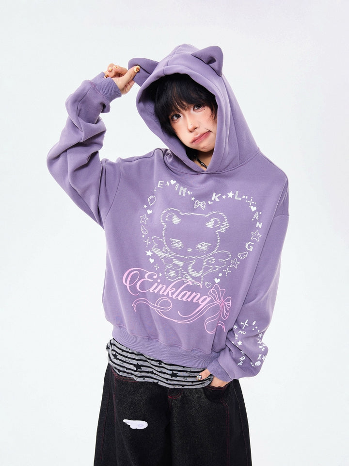 Cute Heart Print Floppy Ear Hoodie