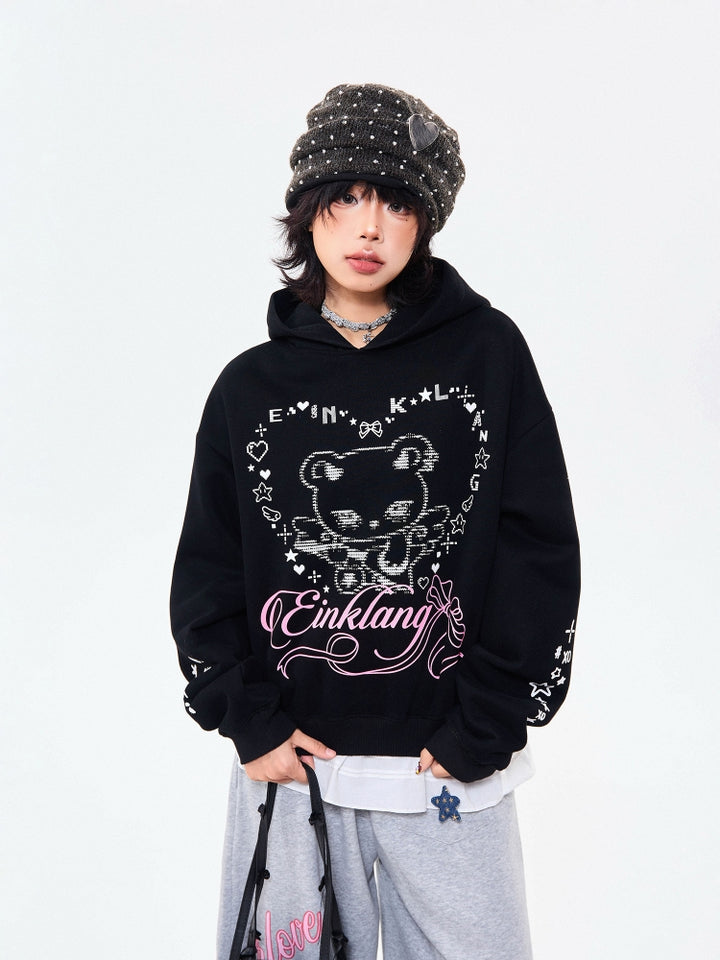 Cute Heart Print Floppy Ear Hoodie