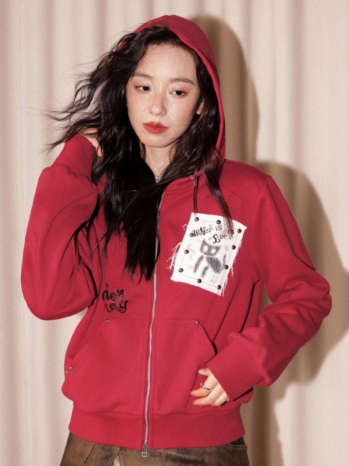 Cute Kitten Patch Hooded Top