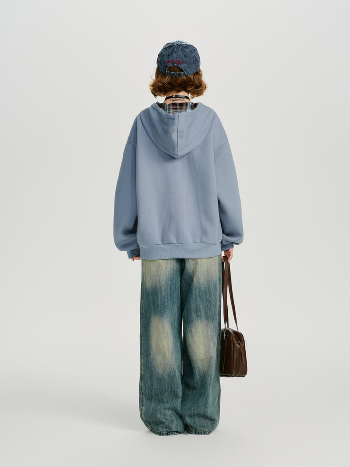 Cute Puppy Embroidery Zip-Up Hoodie Top