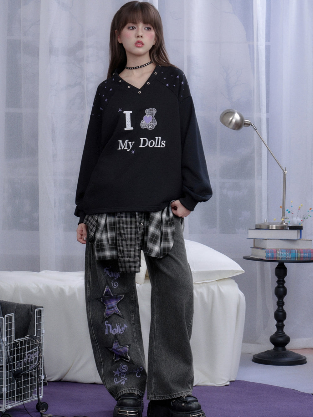Cute Star Bear Graphic Sweatshirt Top