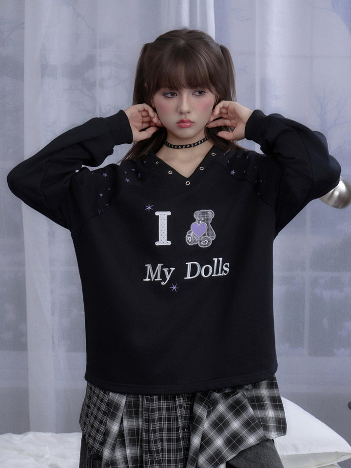 Cute Star Bear Graphic Sweatshirt Top