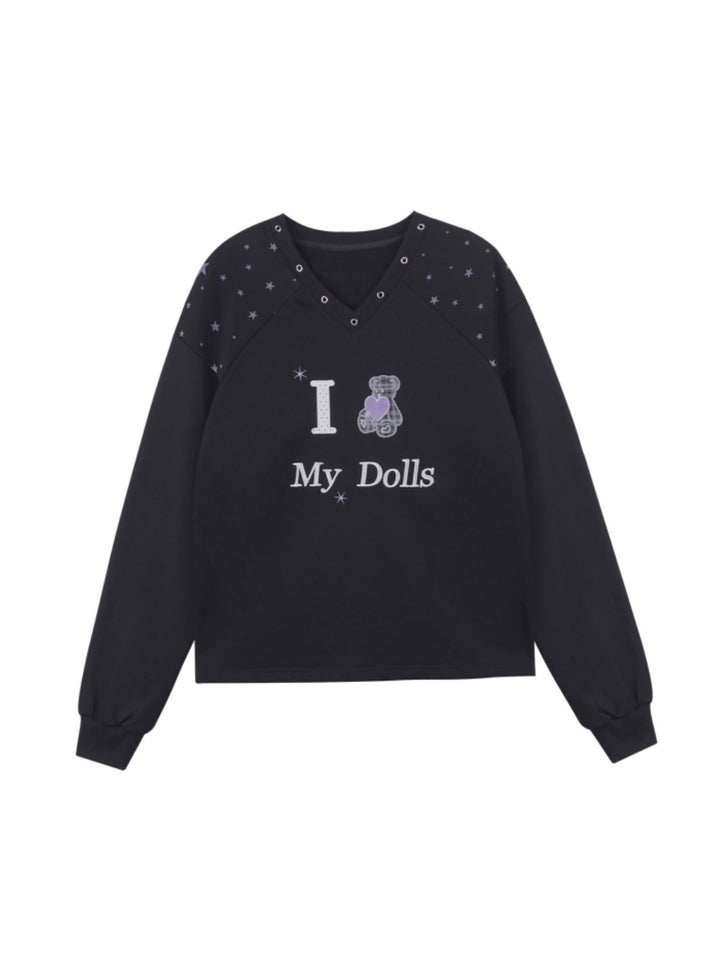 Cute Star Bear Graphic Sweatshirt Top