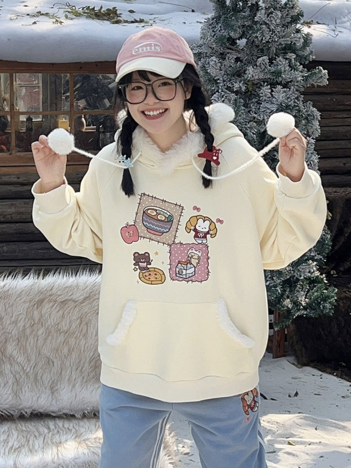 Cute & Sweet Embroidered Fluffy Plush Hoodie