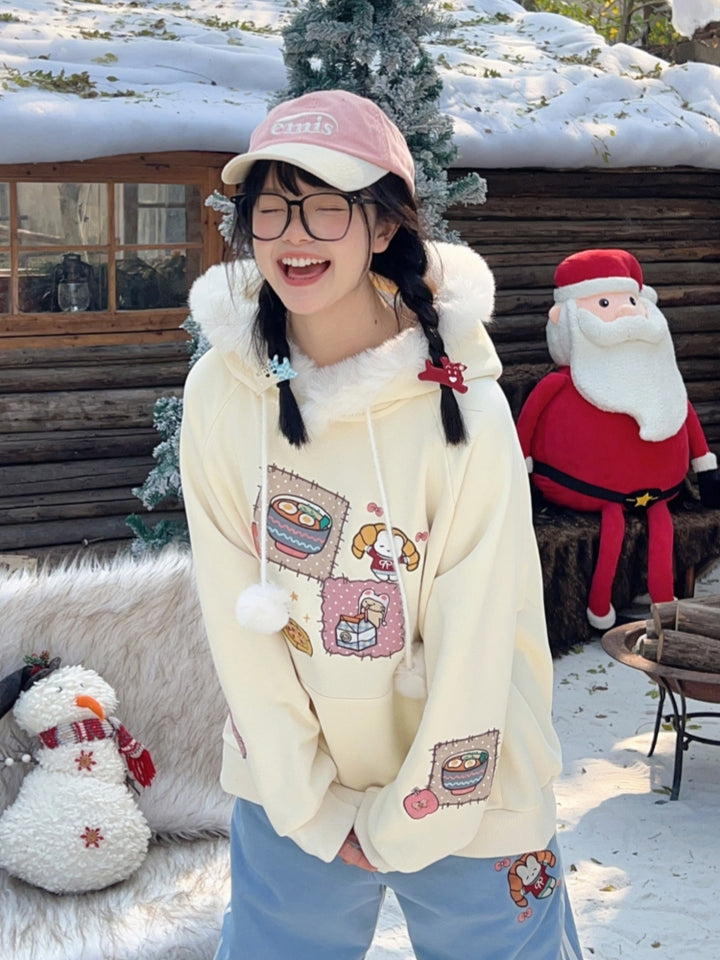 Cute & Sweet Embroidered Fluffy Plush Hoodie