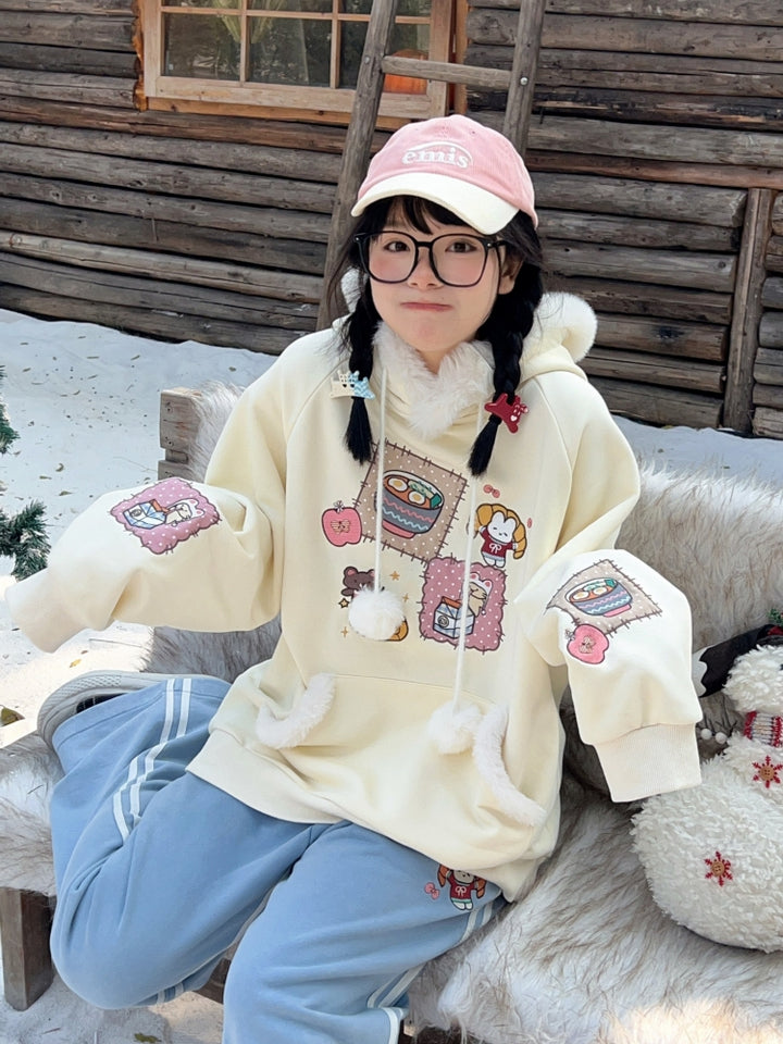 Cute & Sweet Embroidered Fluffy Plush Hoodie