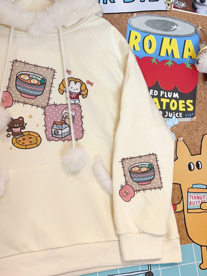 Cute & Sweet Embroidered Fluffy Plush Hoodie
