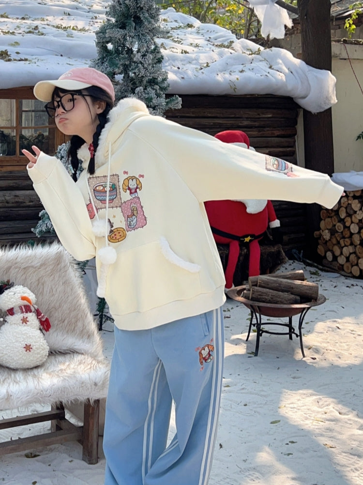 Cute & Sweet Embroidered Fluffy Plush Hoodie