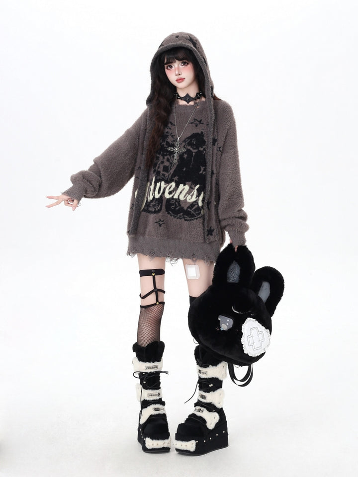 Detachable Hood Sweater - Cozy Retro Unisex Knit