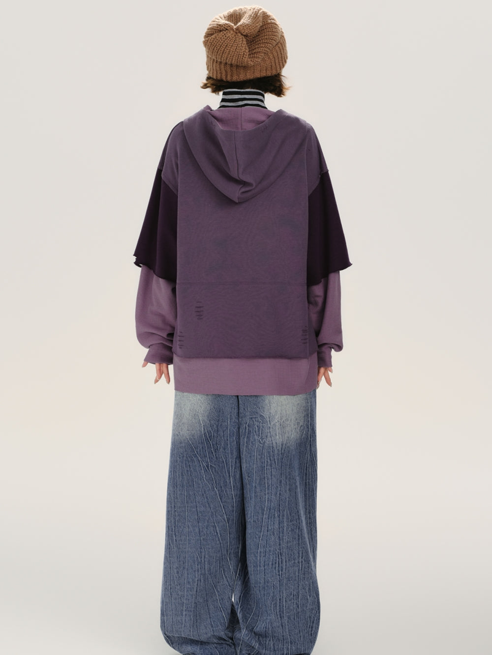 Distressed Rip Detail Fake Two-Piece Hoodie