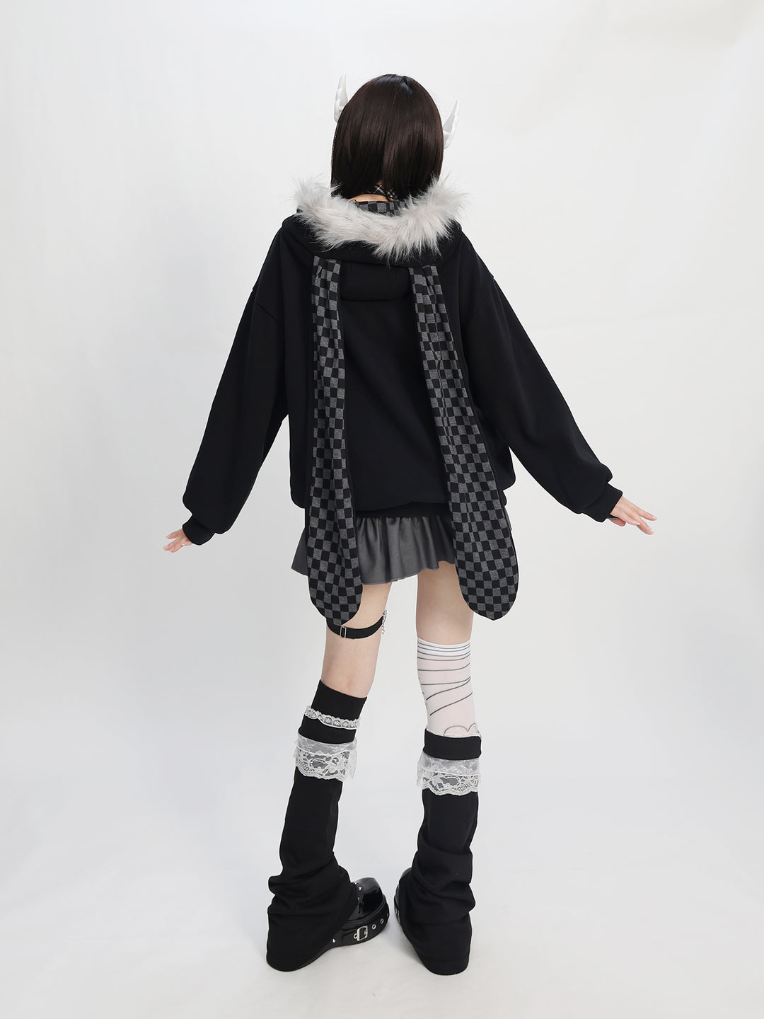 Edgy Rabbit Hoodie - Plaid and Color Block Oversized Streetwear
