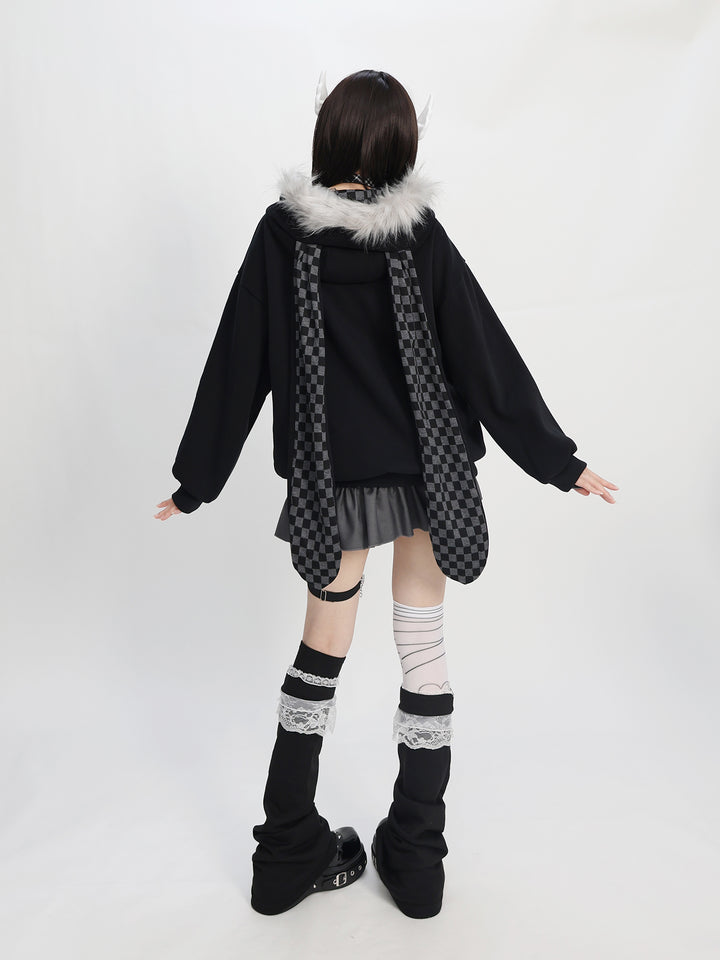 Edgy Rabbit Hoodie - Plaid and Color Block Oversized Streetwear