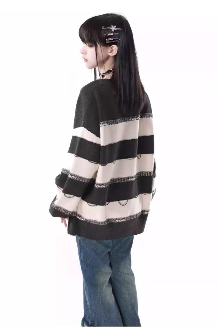 Guitar Stripes with Zip Detail Spring/Summer Casual Sweater / Skirt Coordinated Set