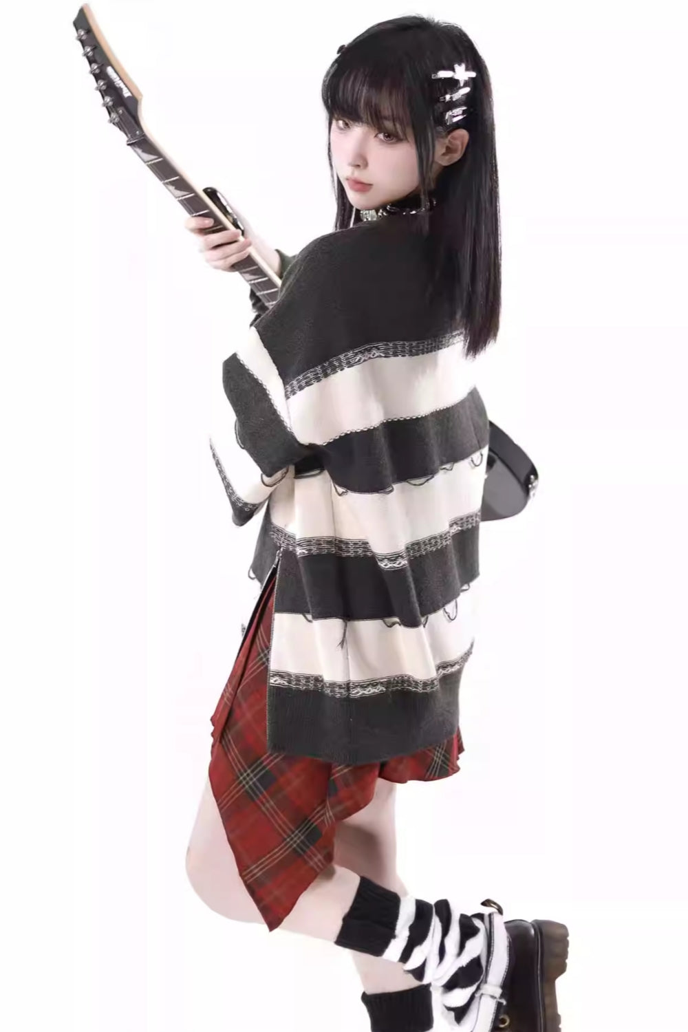 Guitar Stripes with Zip Detail Spring/Summer Casual Sweater / Skirt Coordinated Set