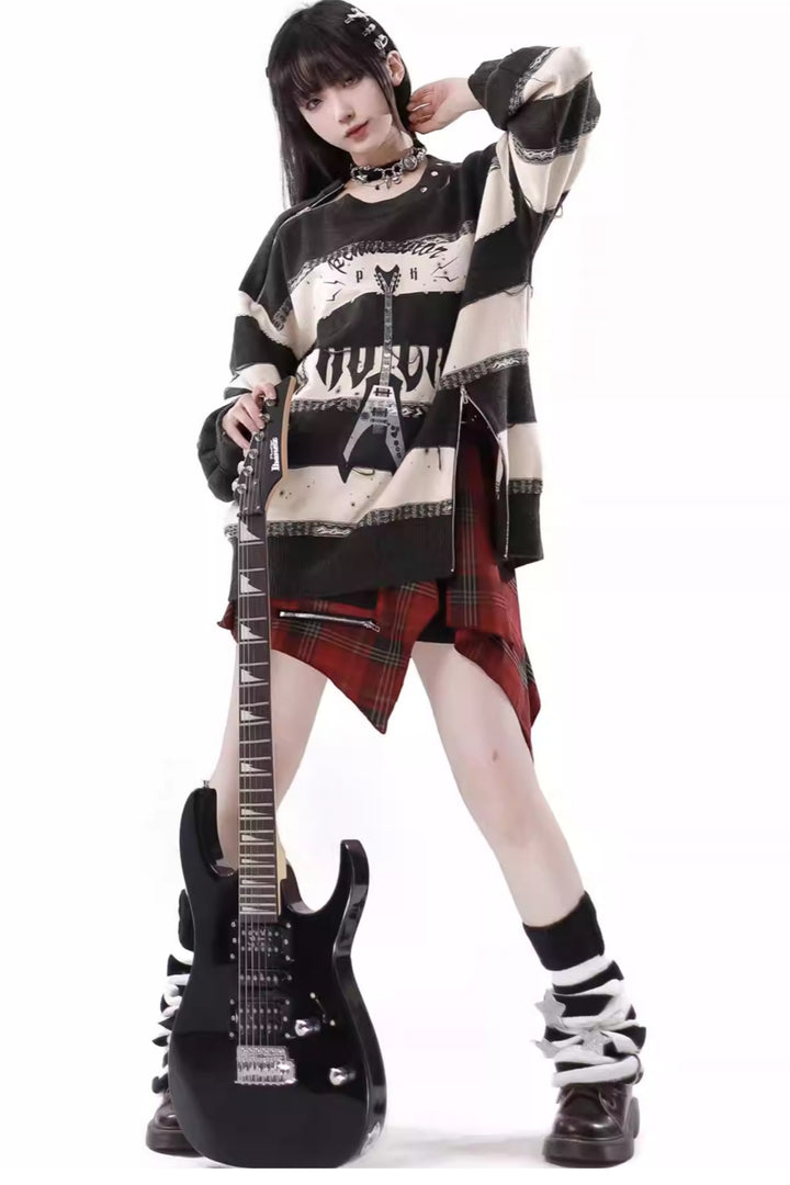 Guitar Stripes with Zip Detail Spring/Summer Casual Sweater / Skirt Coordinated Set