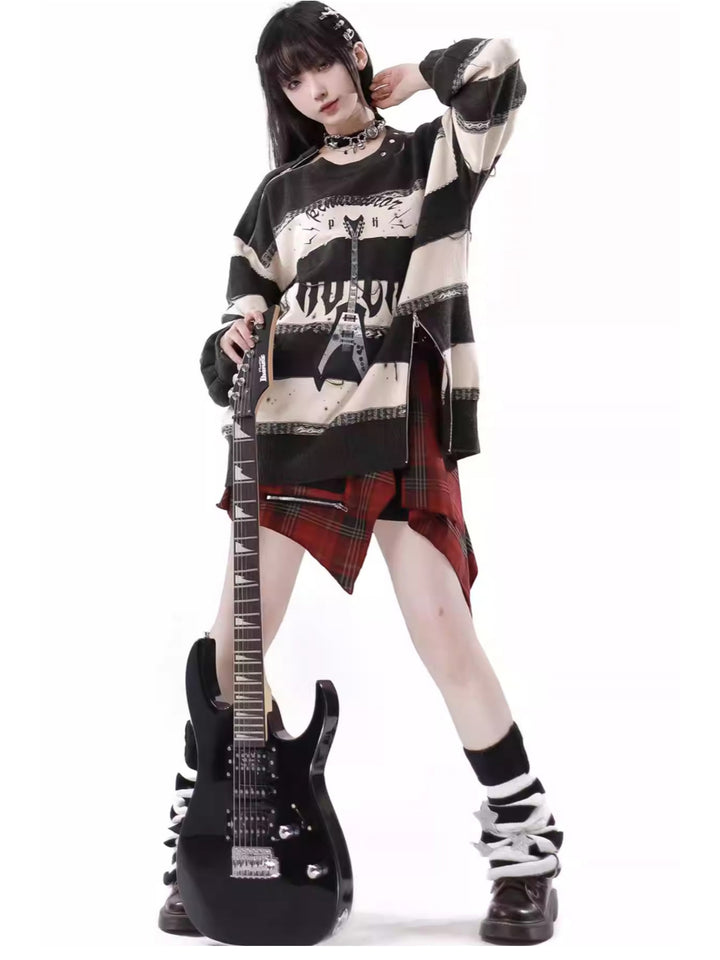 Guitar Stripes with Zip Detail Spring/Summer Casual Sweater / Skirt Coordinated